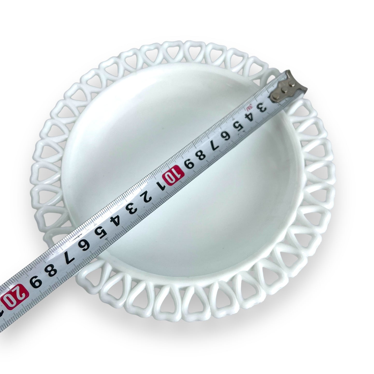 White glass plate love heart cutout edge