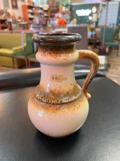 Scheurich West German Pottery 496-18 Cream & Brown Handled Vase