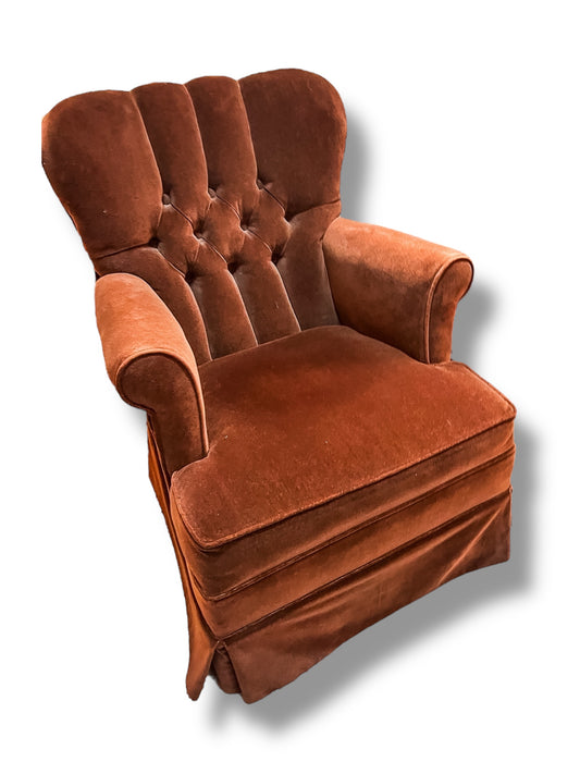 Brown Velvet Button-Back Armchair