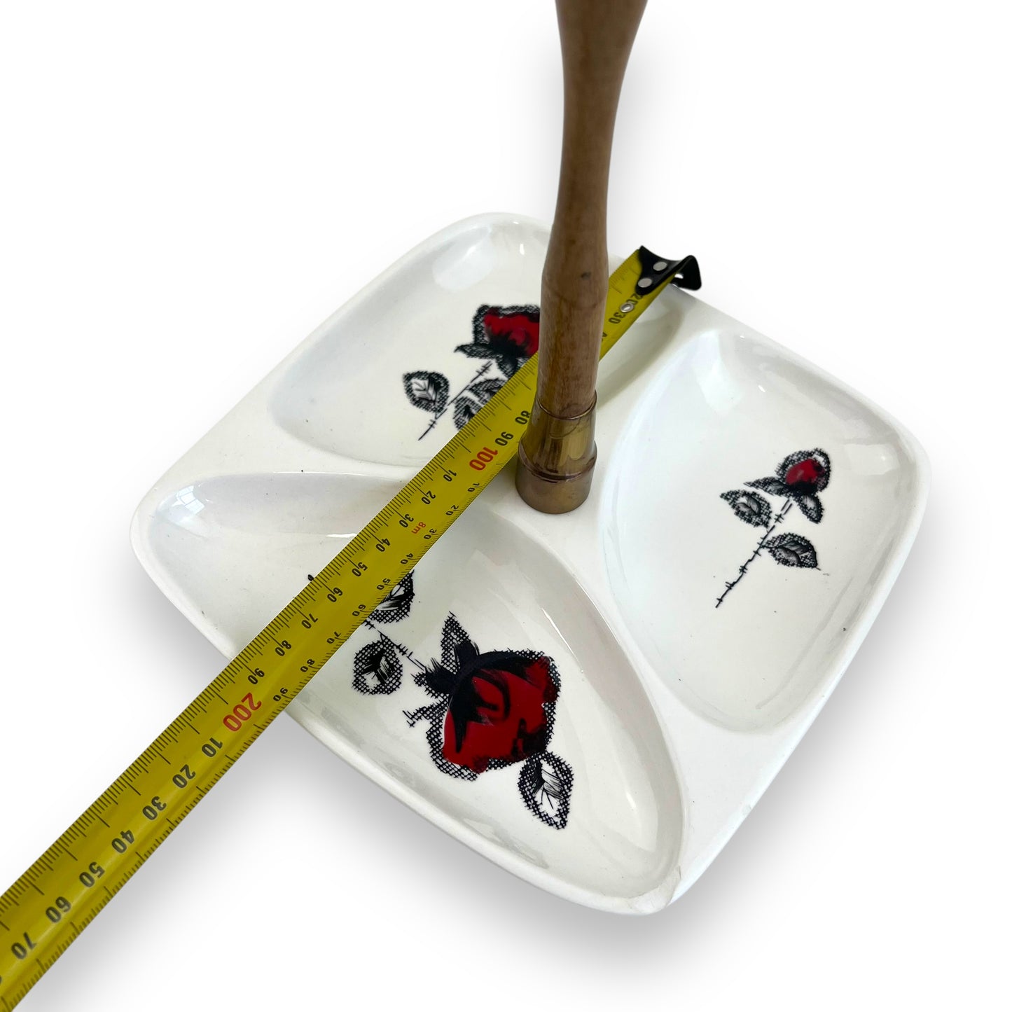 Section plate with Rose artwork and wooden carry handle - made in Japan