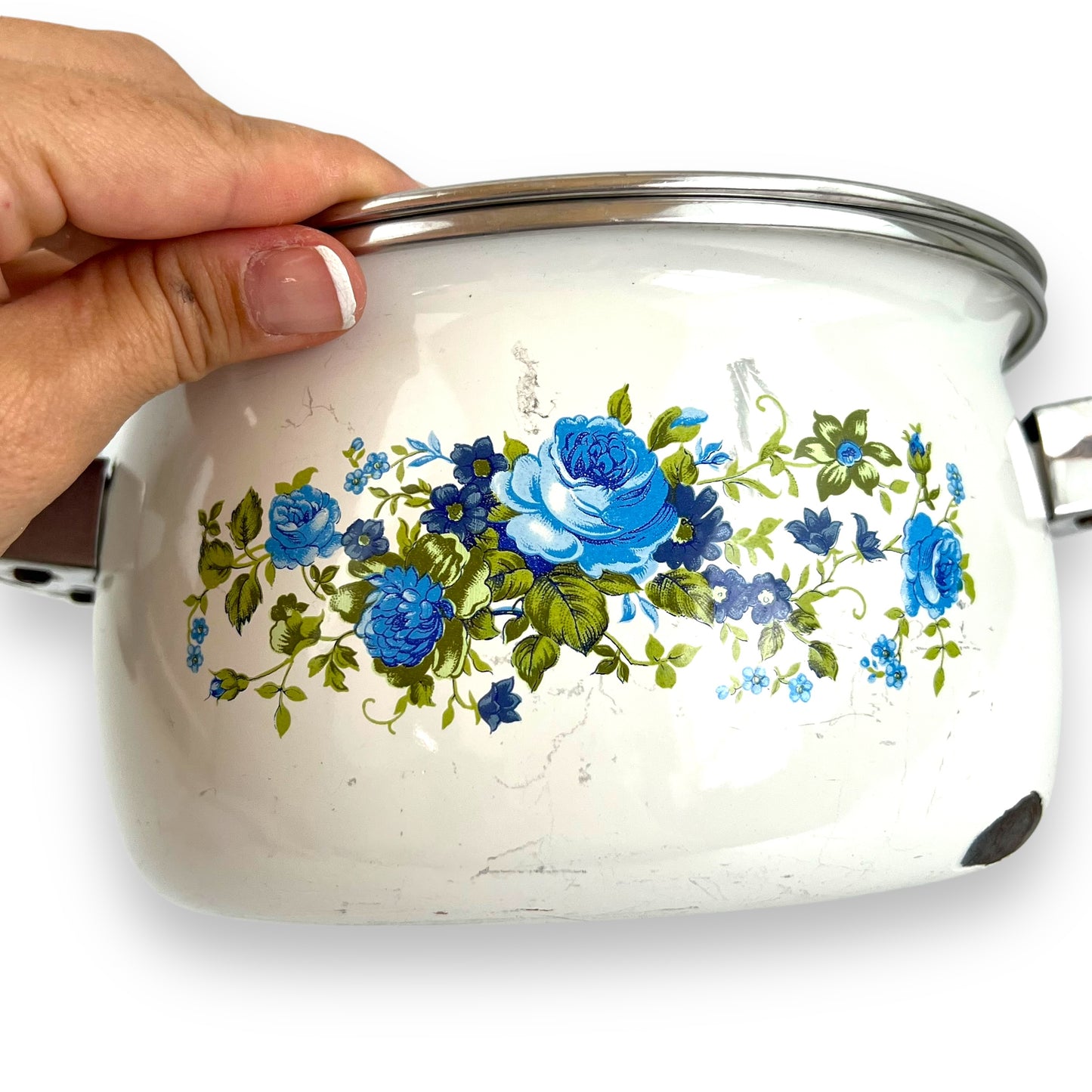 Blue rose enamel cooking pot