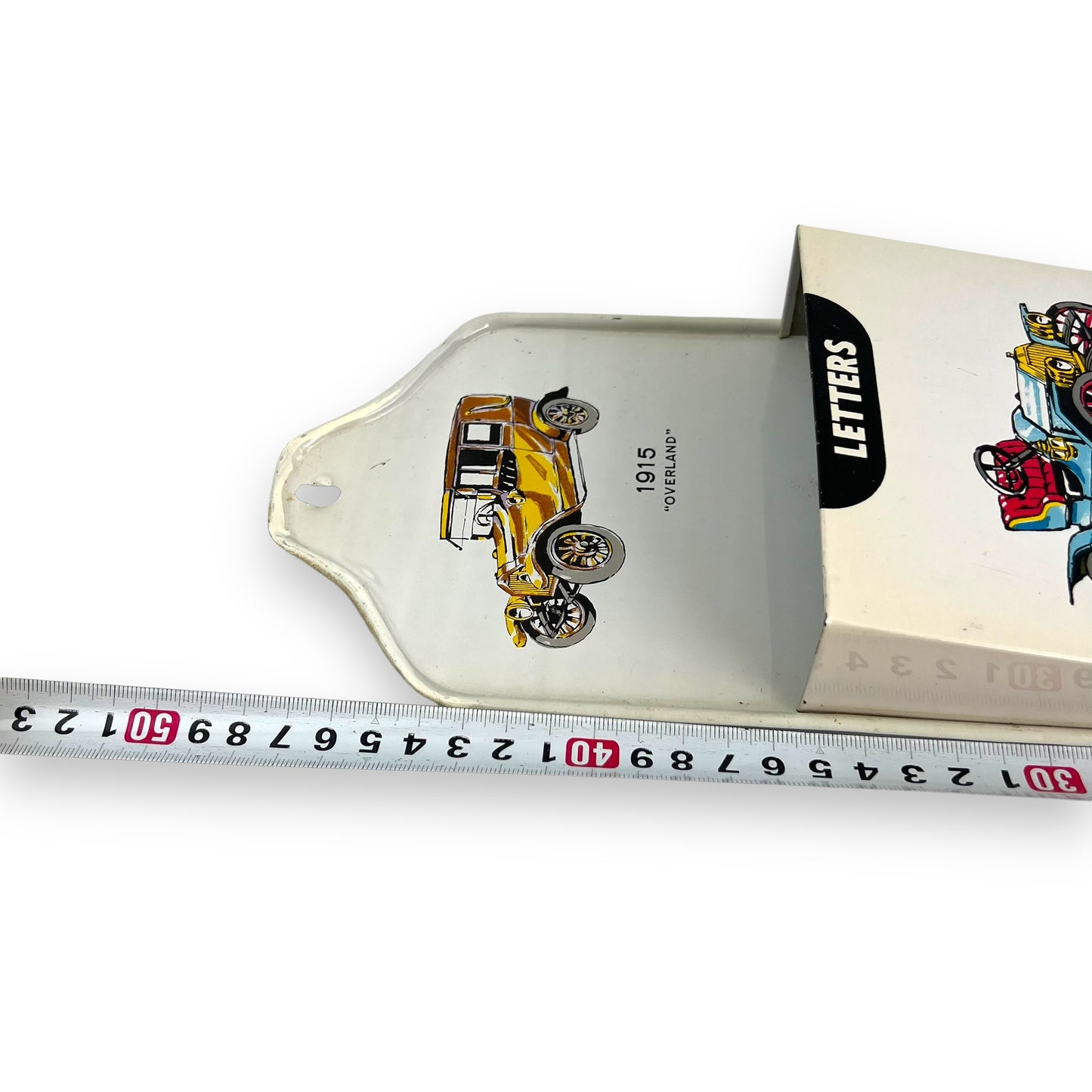 Metal Letters & Bills Wall Hanging Organiser with Vintage cars artwork
