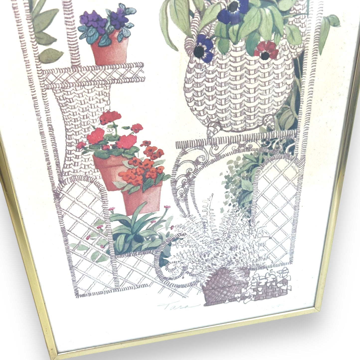 Butterfly Wicker Garden Prints x2 in brass frame