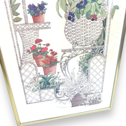 Butterfly Wicker Garden Prints x2 in brass frame