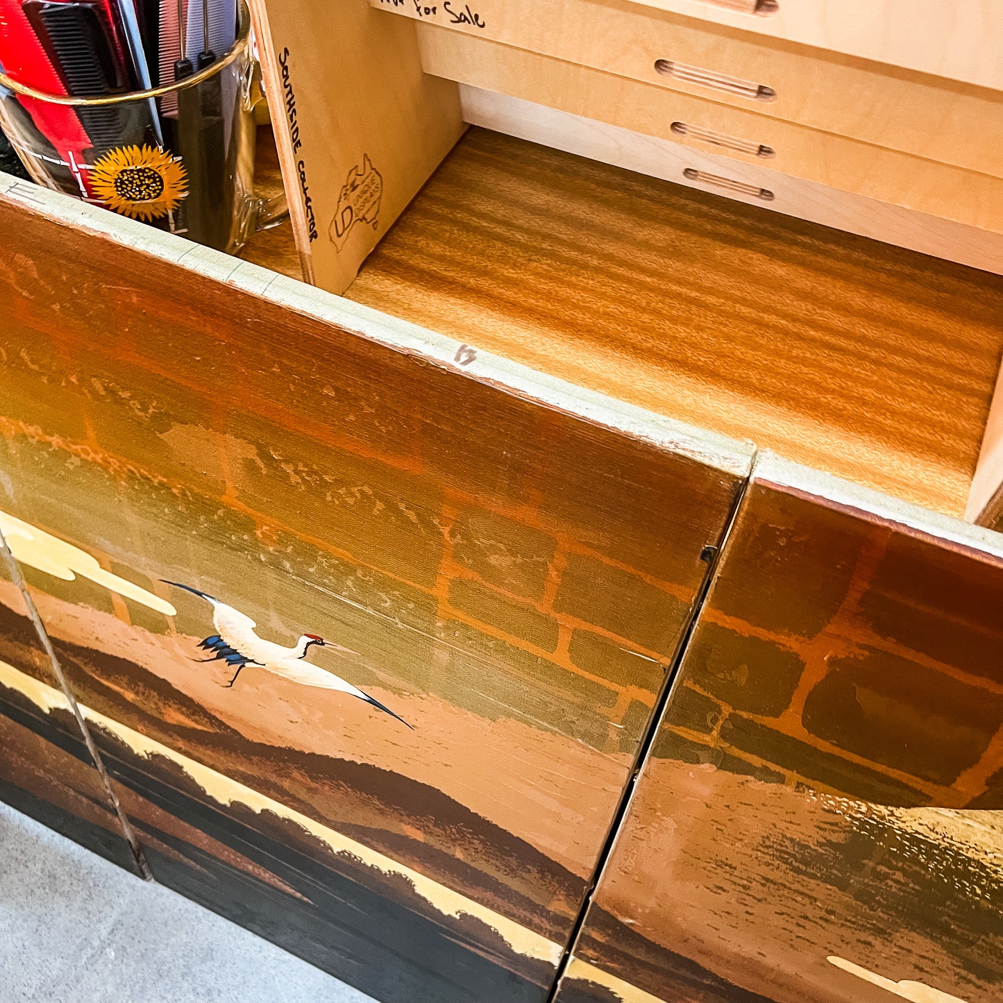 Crane Triptych – Set of 3 Unframed Canvas Paintings, Signed B. Joseph