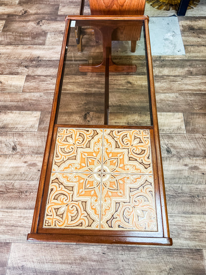 G Plan Teak Coffee Table with Smoked Glass & Ceramic Tile Inlay – 1960s