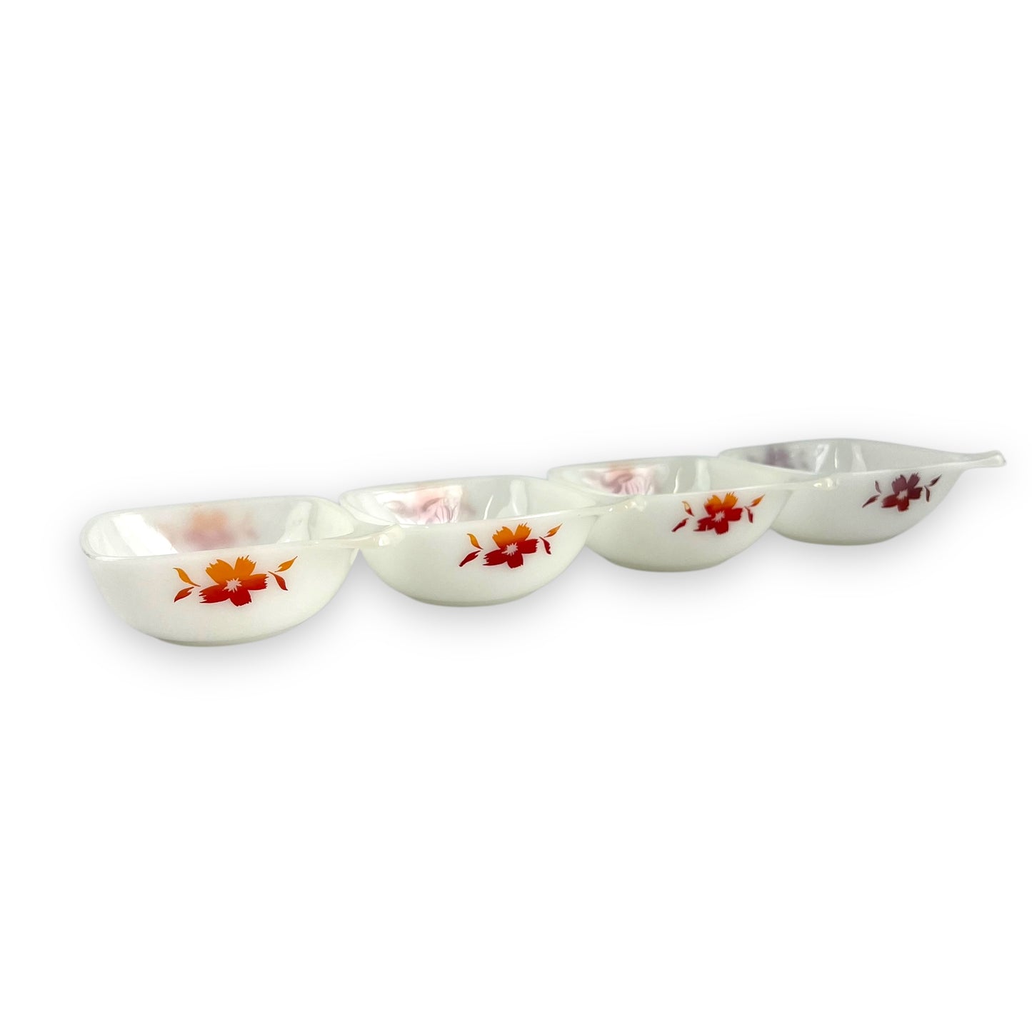 Crown Pyrex Cape Tulip Milk Glass Ramekin Set - Orange and Red Floral Design (Set of 4)