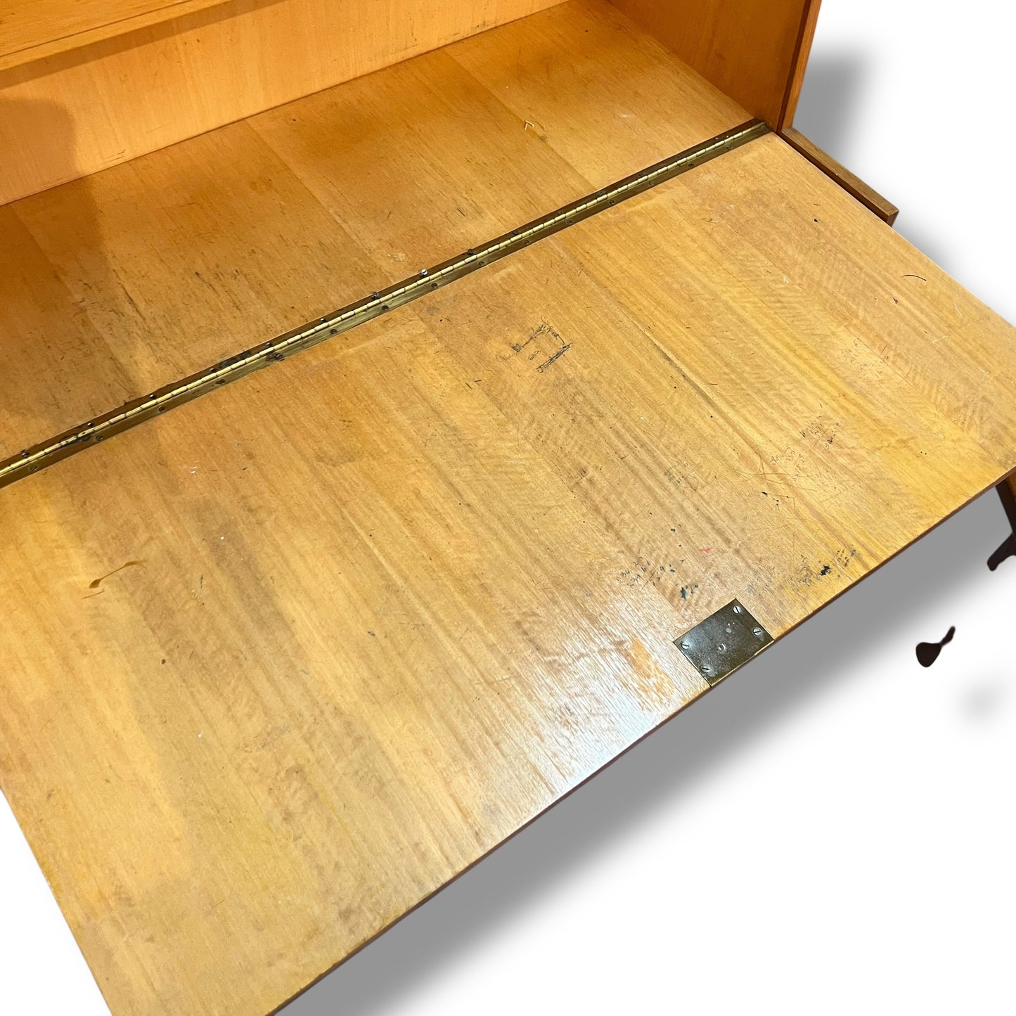 Mid-Century Teak Veneer Bureau Writing Desk & Bar Cabinet by Noblett Furniture