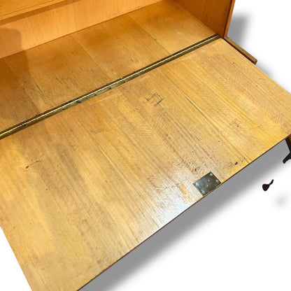 Mid-Century Teak Veneer Bureau Writing Desk & Bar Cabinet by Noblett Furniture