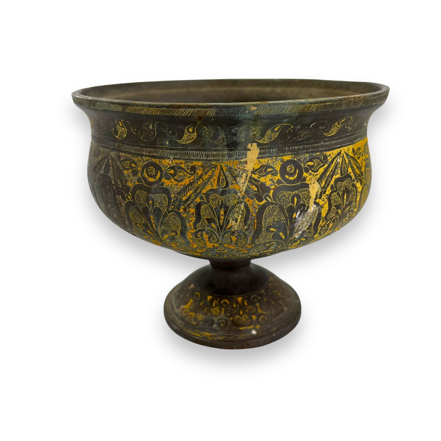 Brass flower etched rustic vase