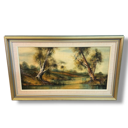 “River Gums, Templestowe” by James Luton – Framed Vintage Australian Landscape Painting (1974)