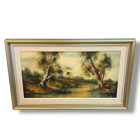 “River Gums, Templestowe” by James Luton – Framed Vintage Australian Landscape Painting (1974)