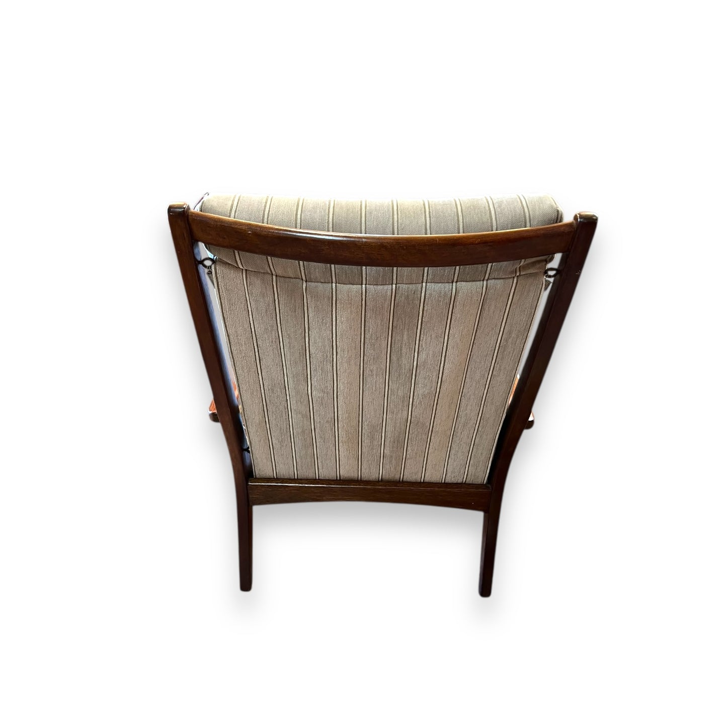 TH Brown Mid-Century Armchair – Teak Frame with Striped Upholstery