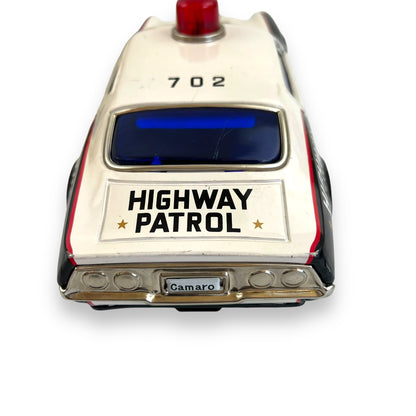 Vintage 1960s Taiyo Japan Tin Highway Patrol Car - Battery Operated Oldsmobile Toronado Police Department Toy