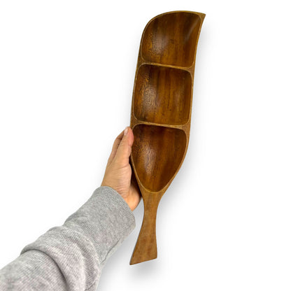 Wood Leaf 3 Part Dish