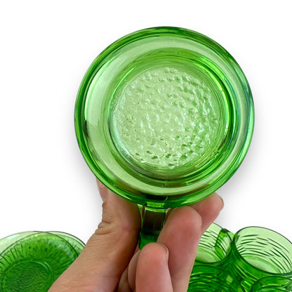 Green glass teacups x6 and 5 matching source plates - made in France