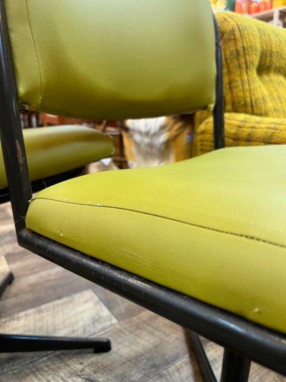 Set of 4 Vintage Lime Green Swivel Dining Chairs on Steel Base