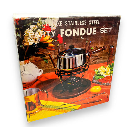 Stainless steel fondue set in original box - New Unused still in plastic inside the box