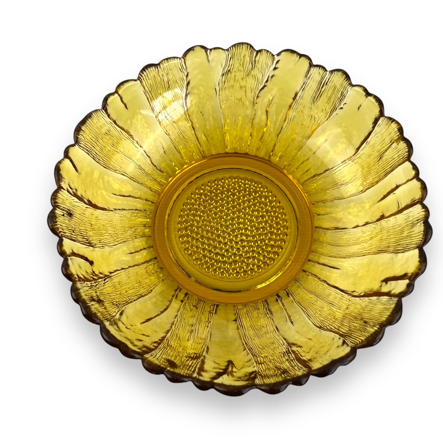 Anchor Hocking Honey Gold Sunflower Serving Bowl - Country Estate Dish 1960s