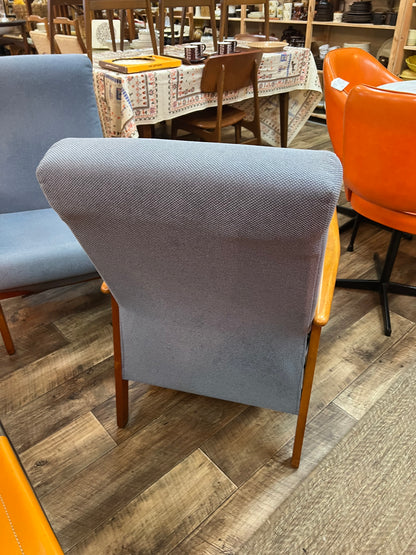 #1 Mid-Century Push-Back Reclining Armchair with Blue Upholstery