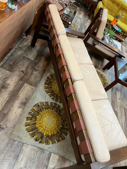 Mid-Century Modern Timber & Leather Three-Seater Lounge