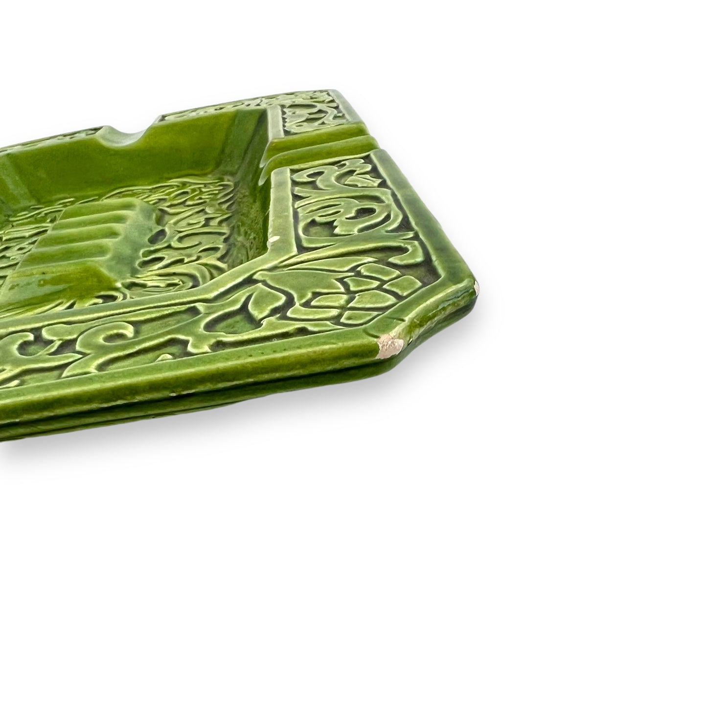 Green Ornate Pattern Ceramic Ashtray - Made in Japan