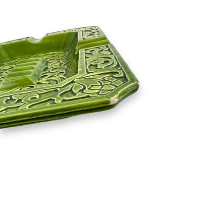 Green Ornate Pattern Ceramic Ashtray - Made in Japan