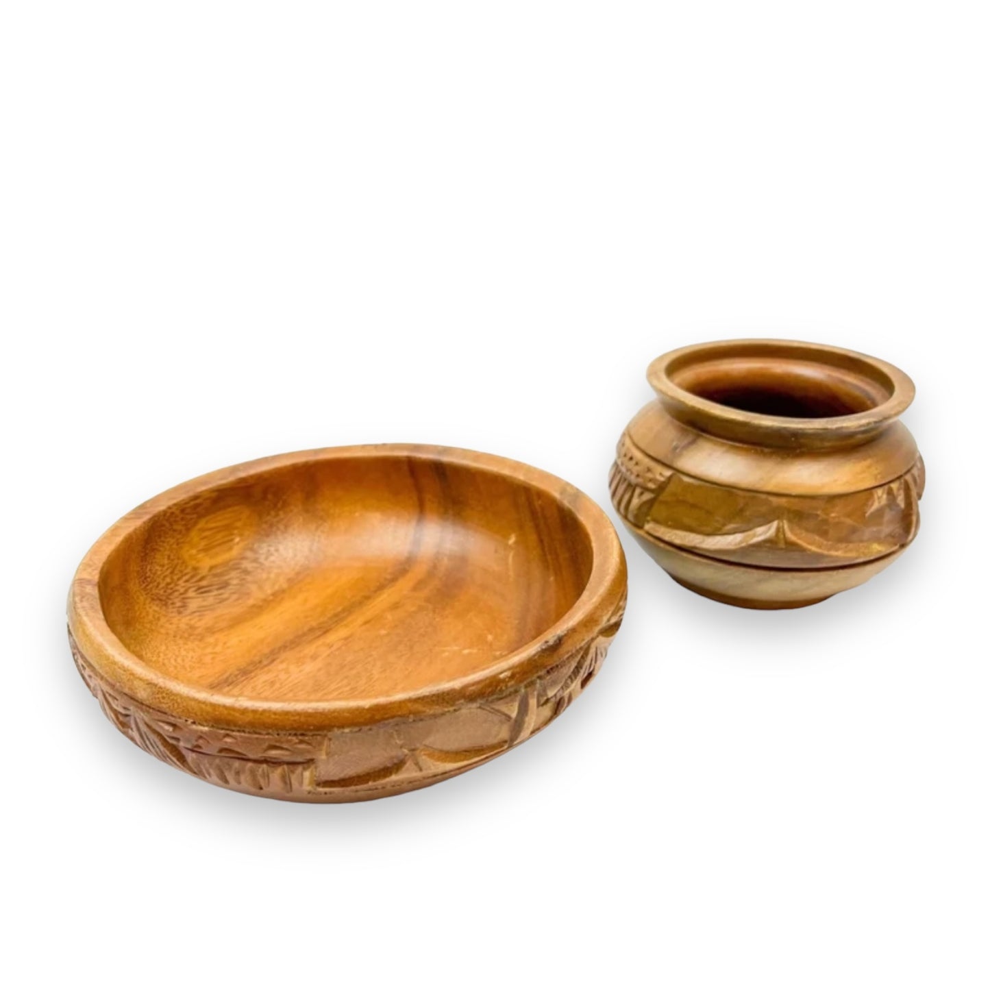 Wooden carved bowl set of 2