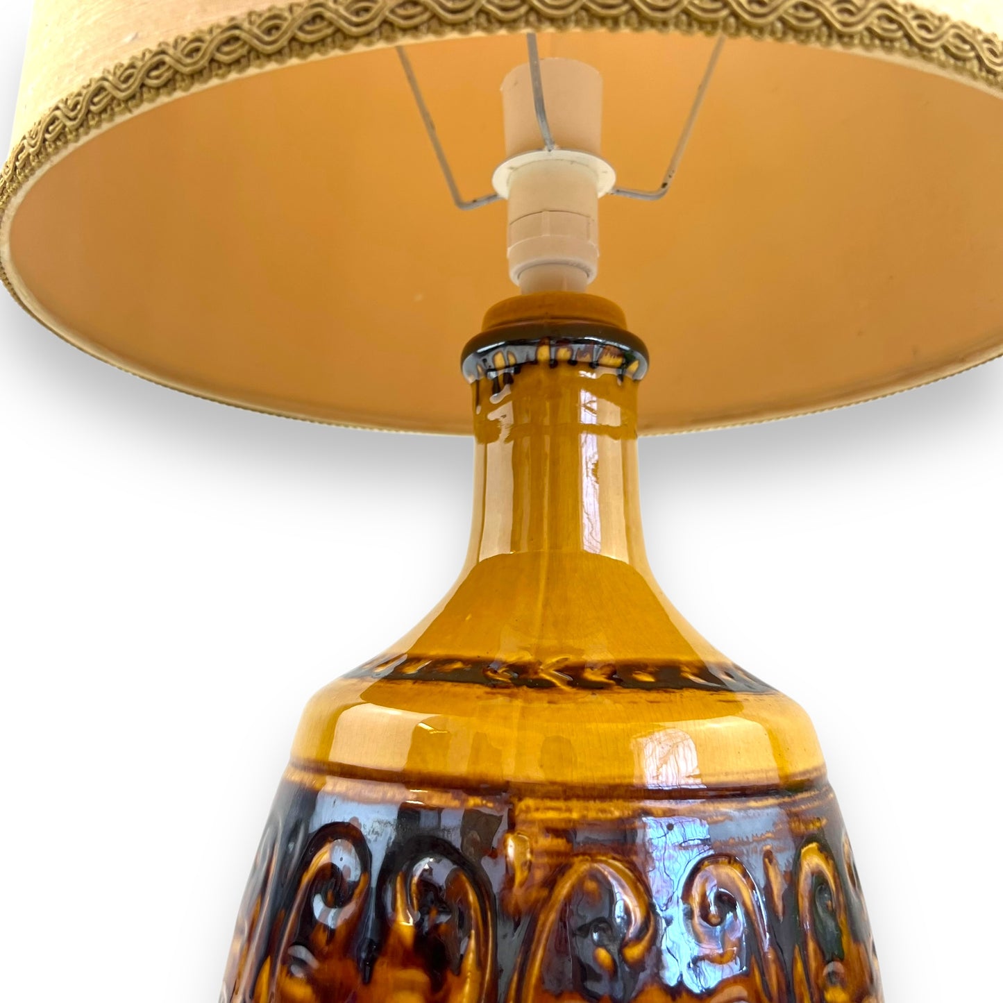 Mid-Century Mustard Orange Glazed Ceramic Lamp with Original Shade