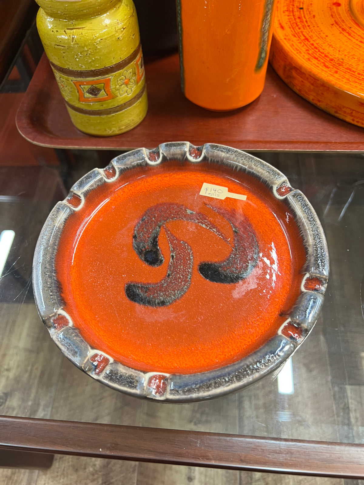 Ellis Pottery Ceramic Ashtray 104 – Orange, Black & Grey