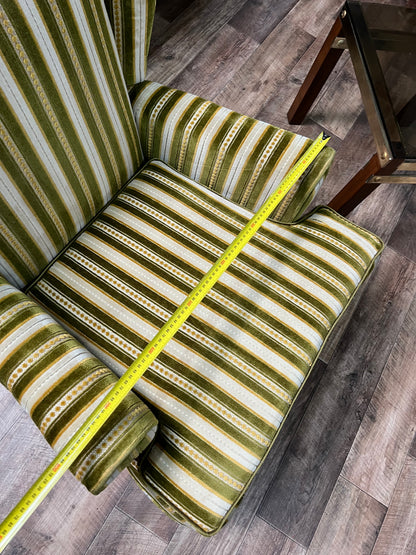2.Green stripe wingback chair