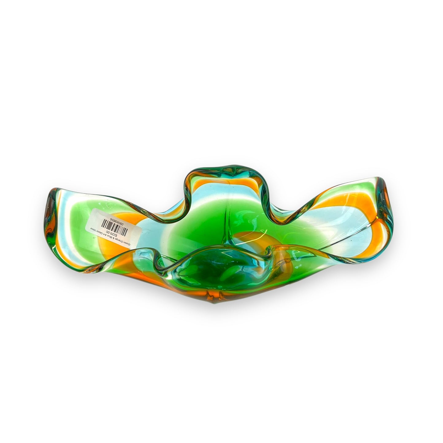 Green Orange & Blue Art Glass Vase
