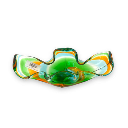 Green Orange & Blue Art Glass Vase