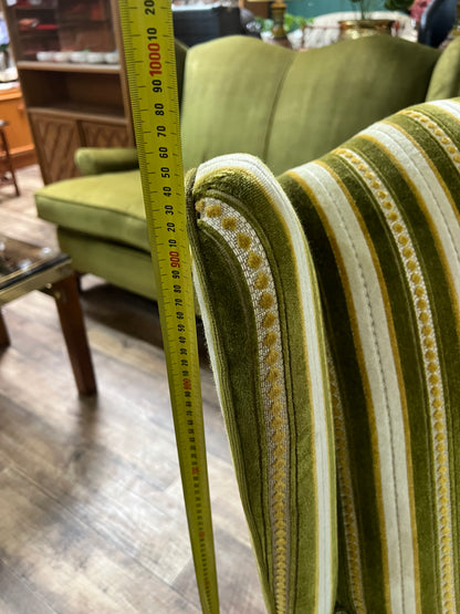 1. Vintage Green Striped Wingback Armchair