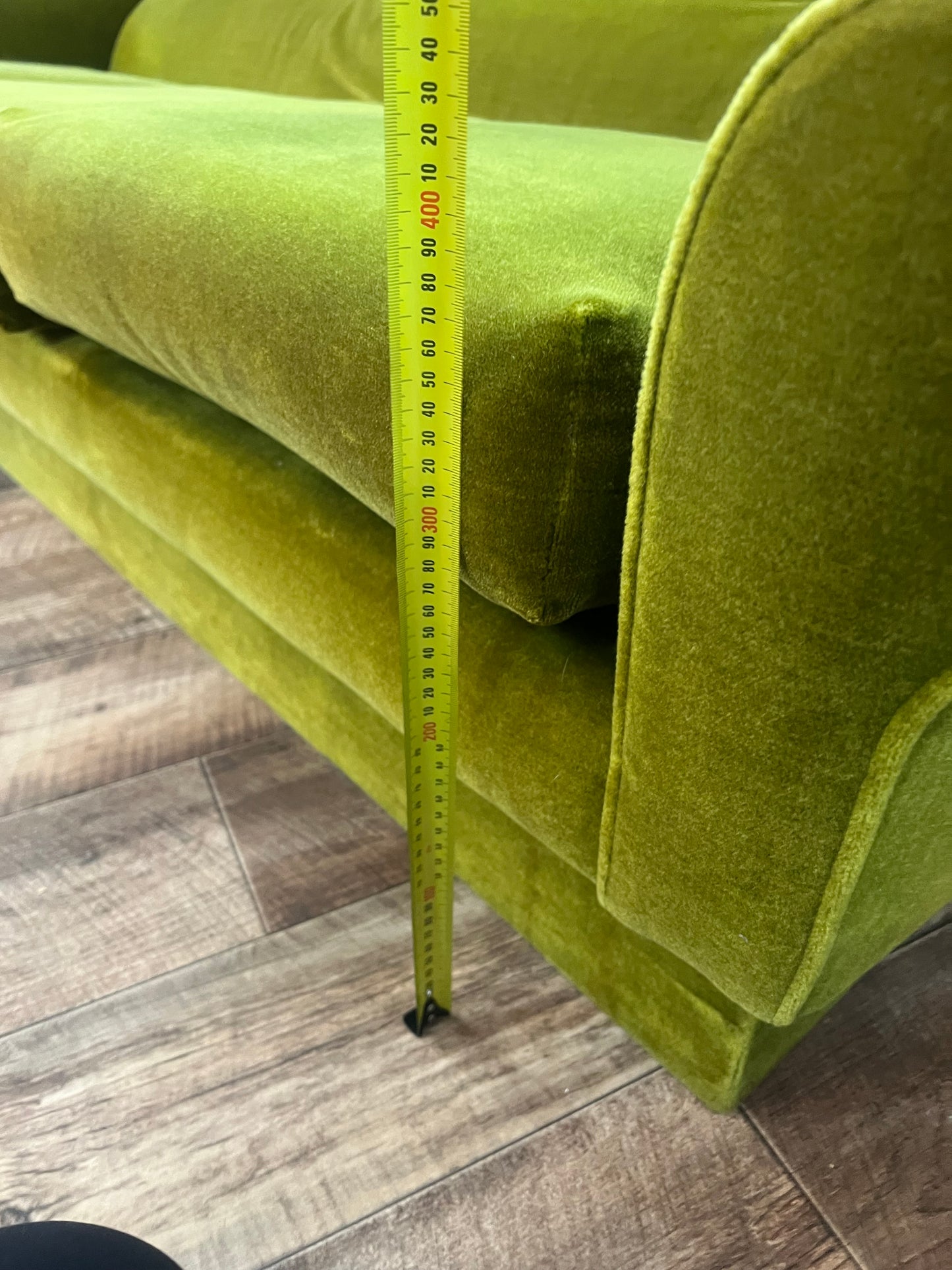 1970s Avocado Green Velvet Three Seater Lounge Sofa