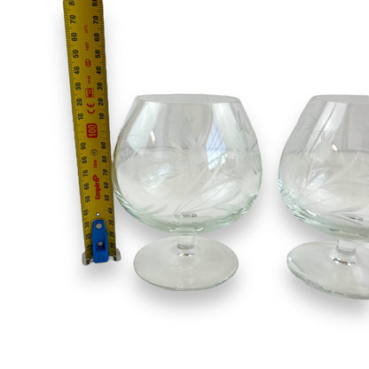 Set of 2 Brandy Snifter Glasses with etched wheat pattern