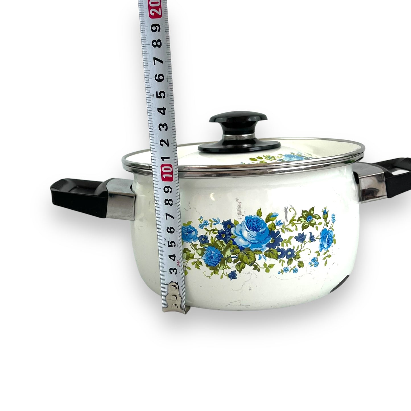 Blue rose enamel cooking pot