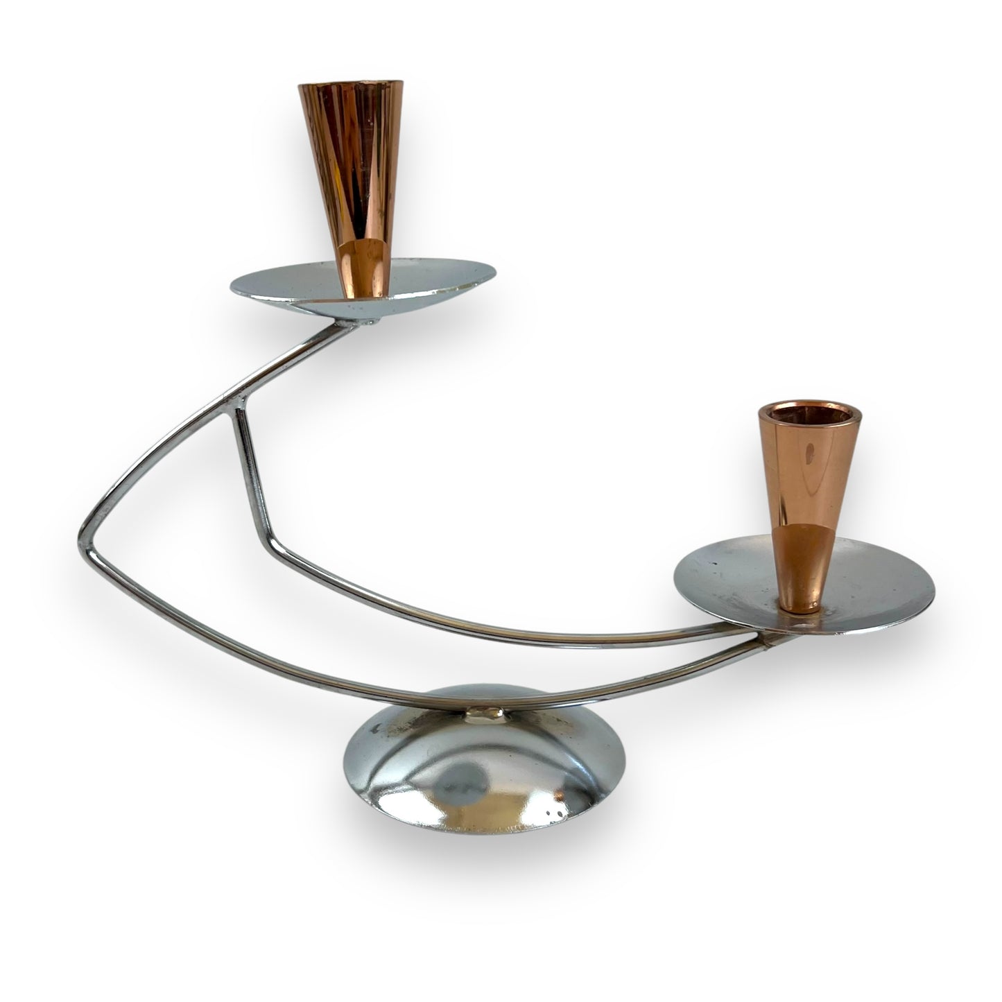 MCM Chrome & Copper Candle Holder