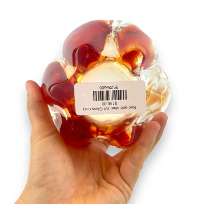 Red and clear Art Glass dish