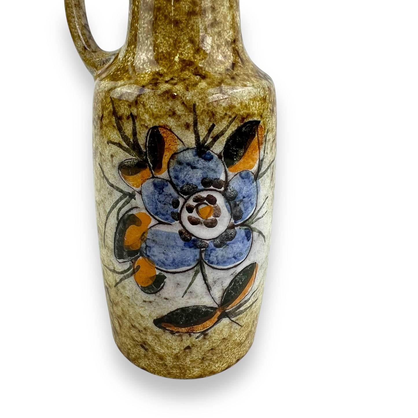 Ceramic vase with blue flower and handle by VEB Haldensleben