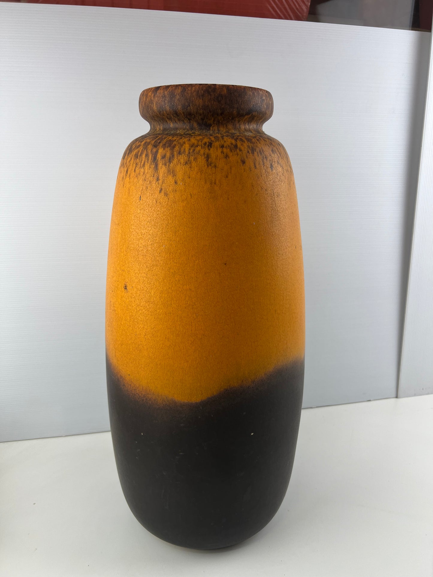 West German Pottery Orange & Brown Floor Vase
