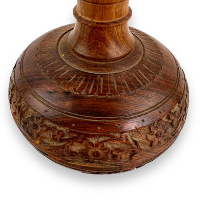 Wooden flower carved skinny neck vase