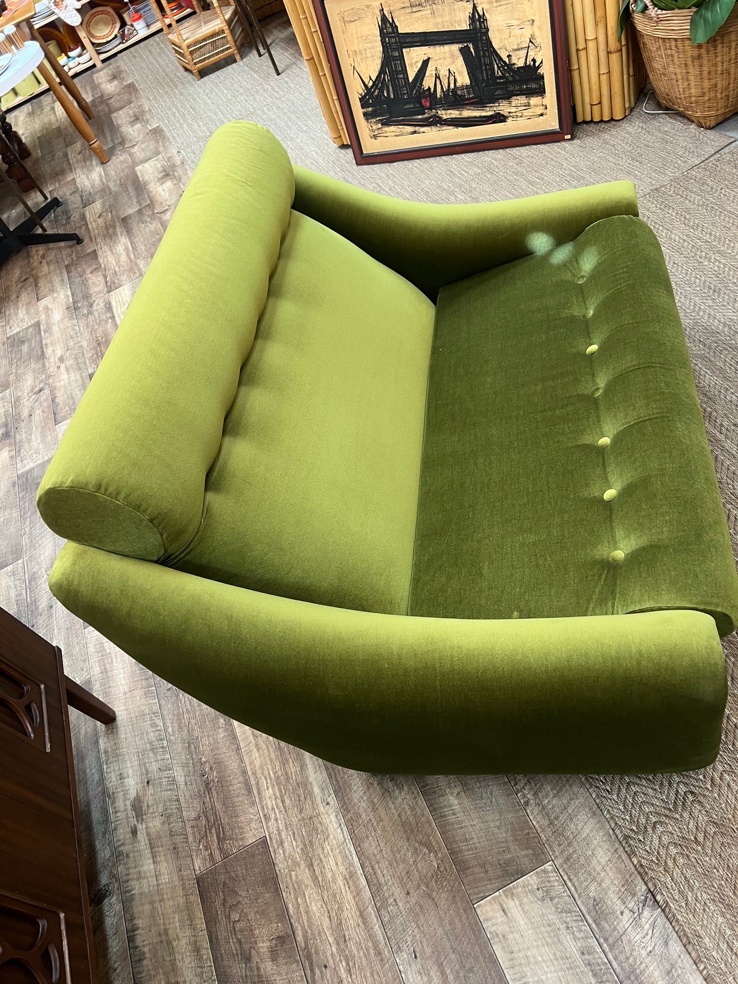 Dana Furniture 2 Seater Lounge | Olive Green Velour | Mid Century Modern Sofa