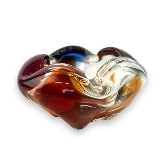 Red & Blue Art Glass Dish