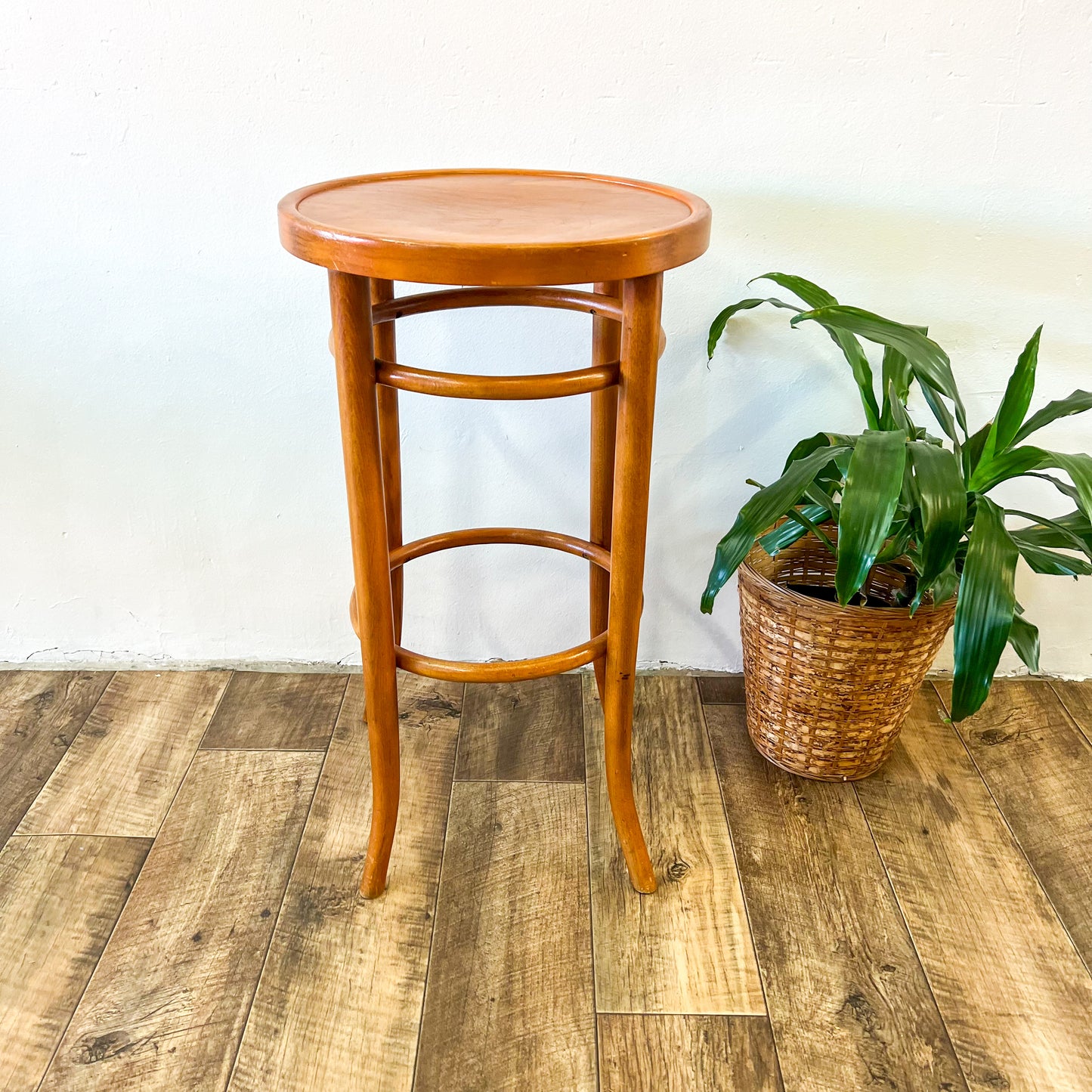 Bentwood Thonet style brown timber stool
