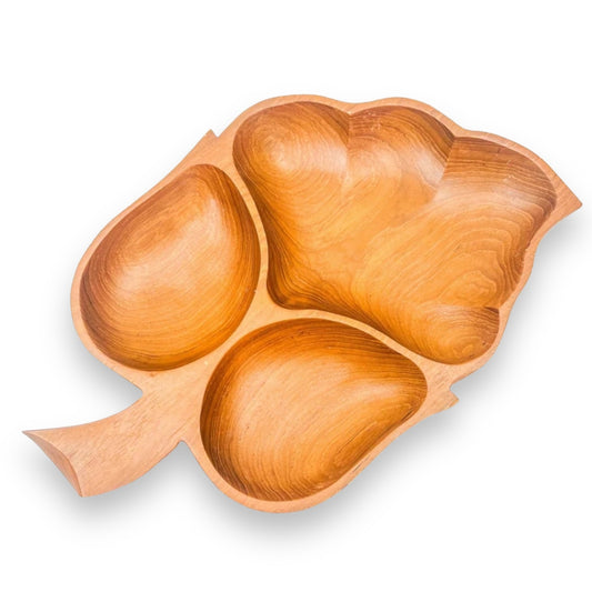 Wooden multi section leaf shape serving plate