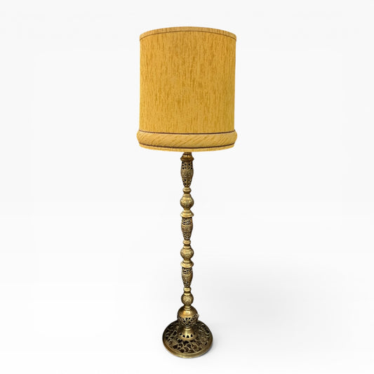 Ornate Brass Floor Lamp with Original Mustard Shade