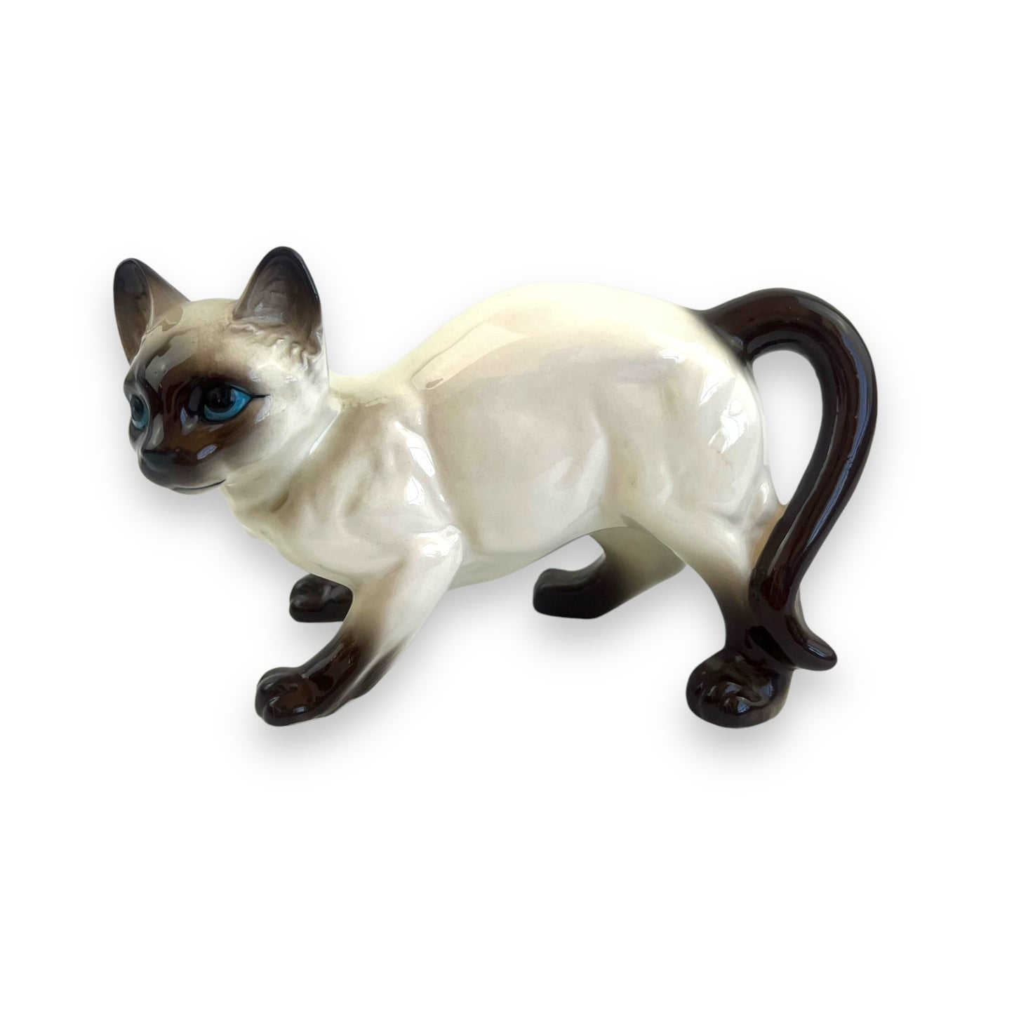 Siamese Cat Figurine, Hand-Painted Ceramic Cat