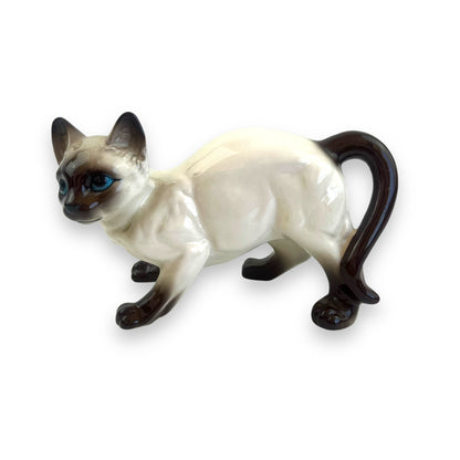 Siamese Cat Figurine, Hand-Painted Ceramic Cat