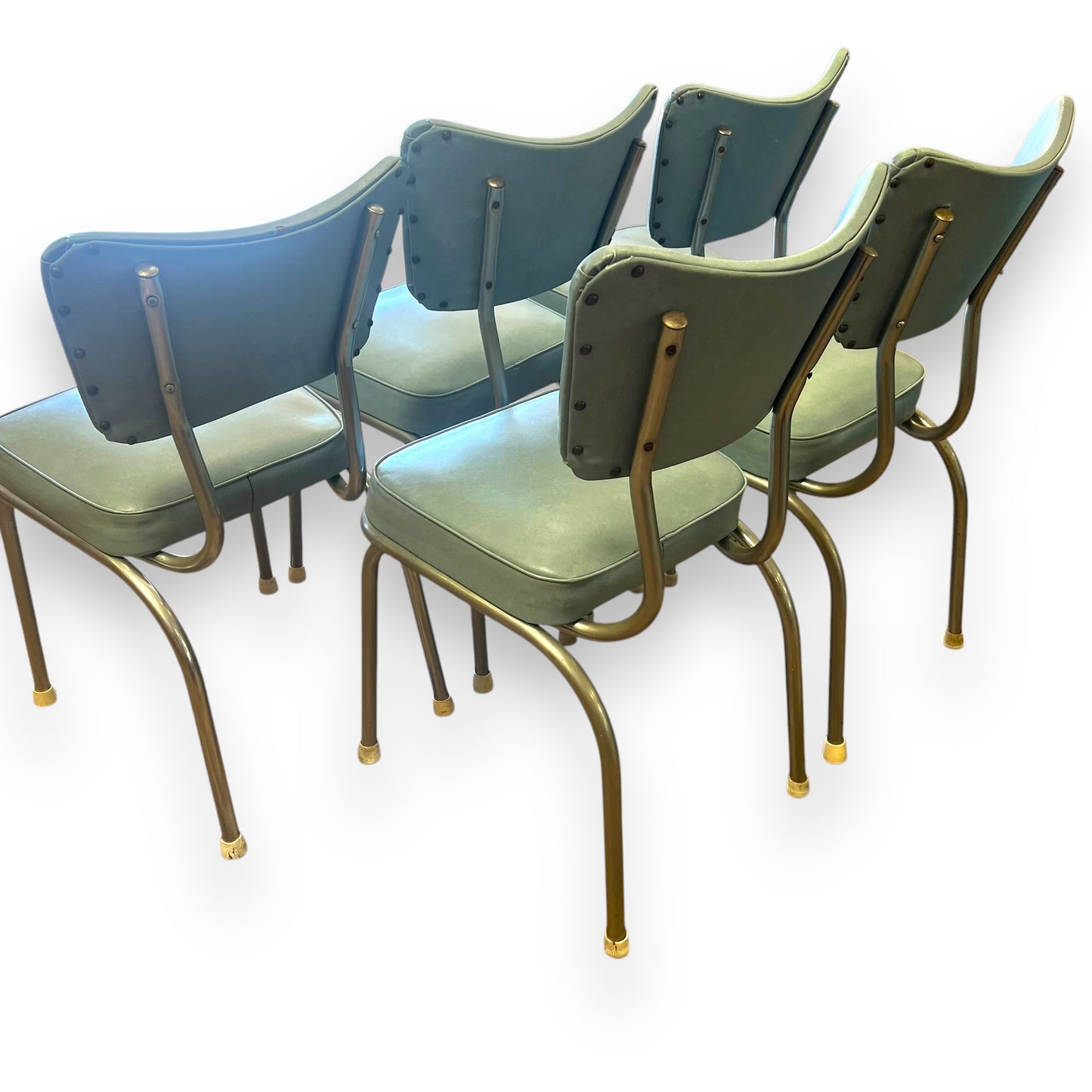 Blue Vinyl Dining Chair with Chrome Frame - Retro Mid-Century Modern Accent Chair